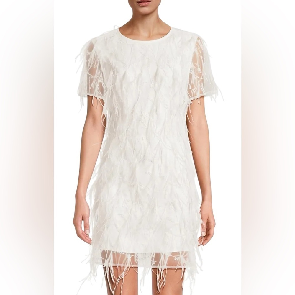 Milly Rana White Feather Shift Mini Dress Bridal Party Size 6 NWT